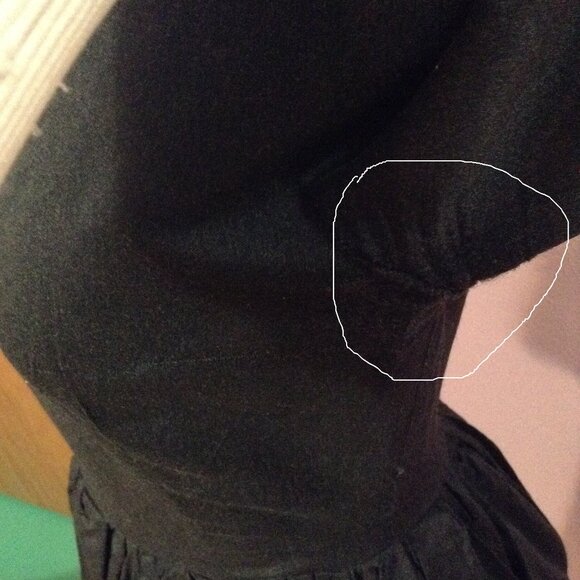 AS IS Vintage 1950s '50s Wool Cocktail Dress w. Lace Sleeves & Small Velvet Bows - Picture 7 of 8